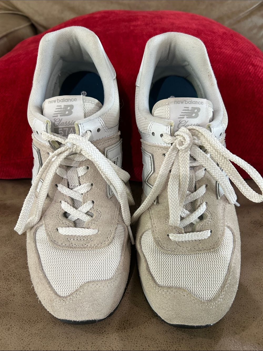 New Balance Women's Beige and White Classic 574 Sneakers
